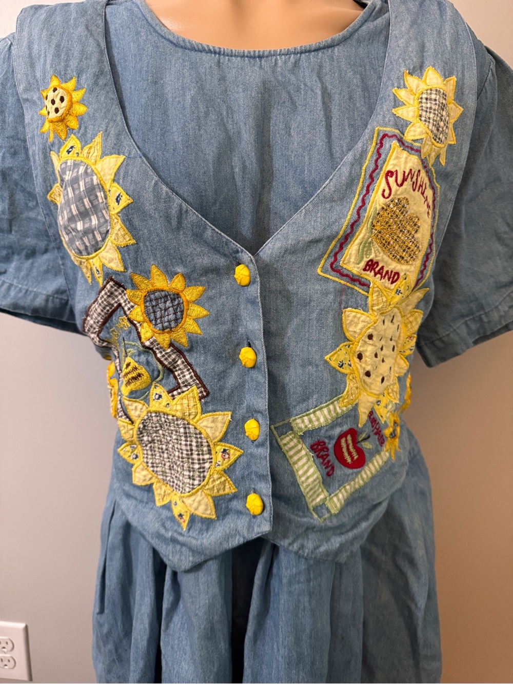 Country Wear Clothing Company 1988 18W Denim Sunflower Dress Vintage Blue Jean - Picture 2 of 6